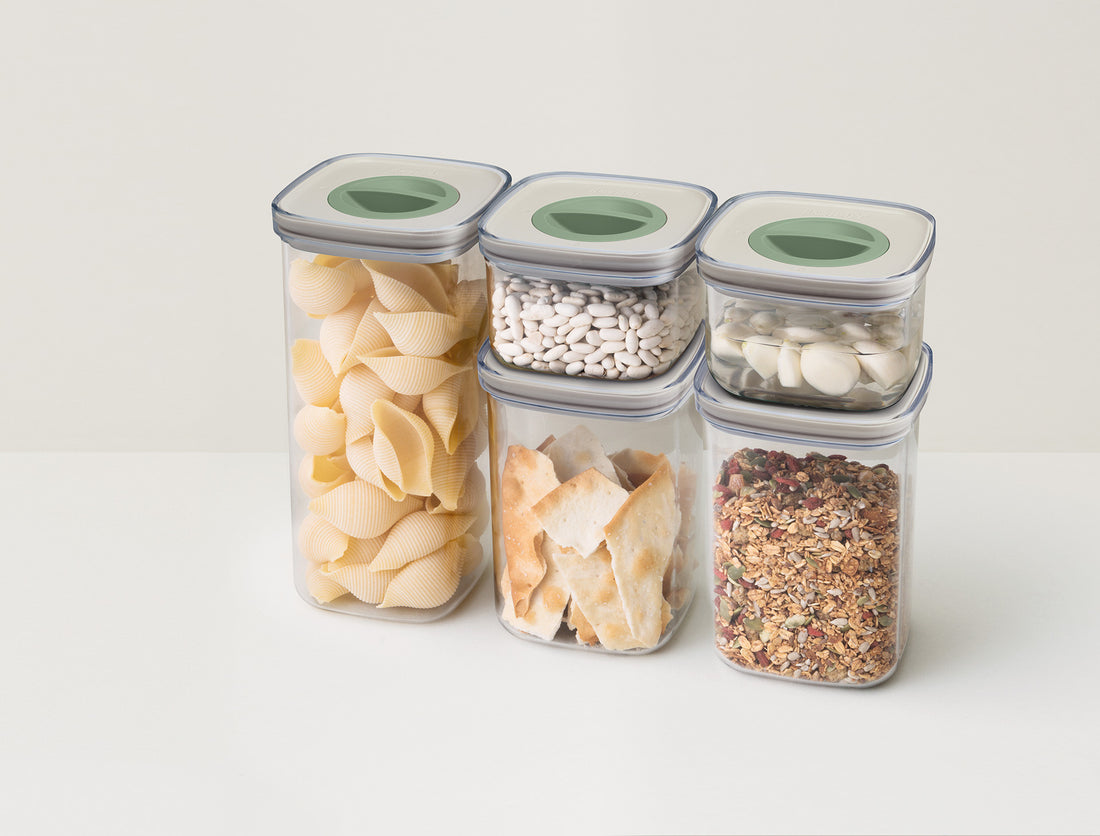 BergHOFF 5-Piece Smart Seal Food Container Set - 2x 0.4L, 2x 1L, 1x 1.6L Stackable Boxes