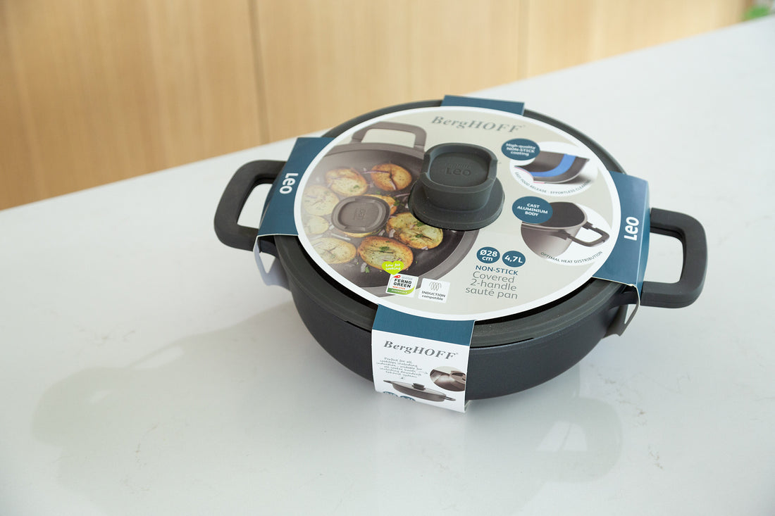 BergHOFF 28cm Sauté Pan - Stone+ Series with 2 Handles, Spoon Rest Lid and Oven-Proof Design