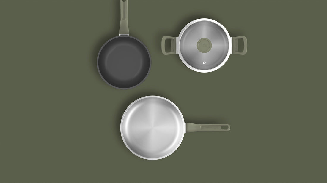 BergHOFF 6-Piece Cookware Set - Uqonic Downdraft Series with Bright Handles and Glass Lids