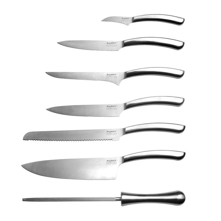 BergHOFF 8-pc Knife Block - Wooden Block with 6 Stainless Steel Knives & Built-in Sharpener