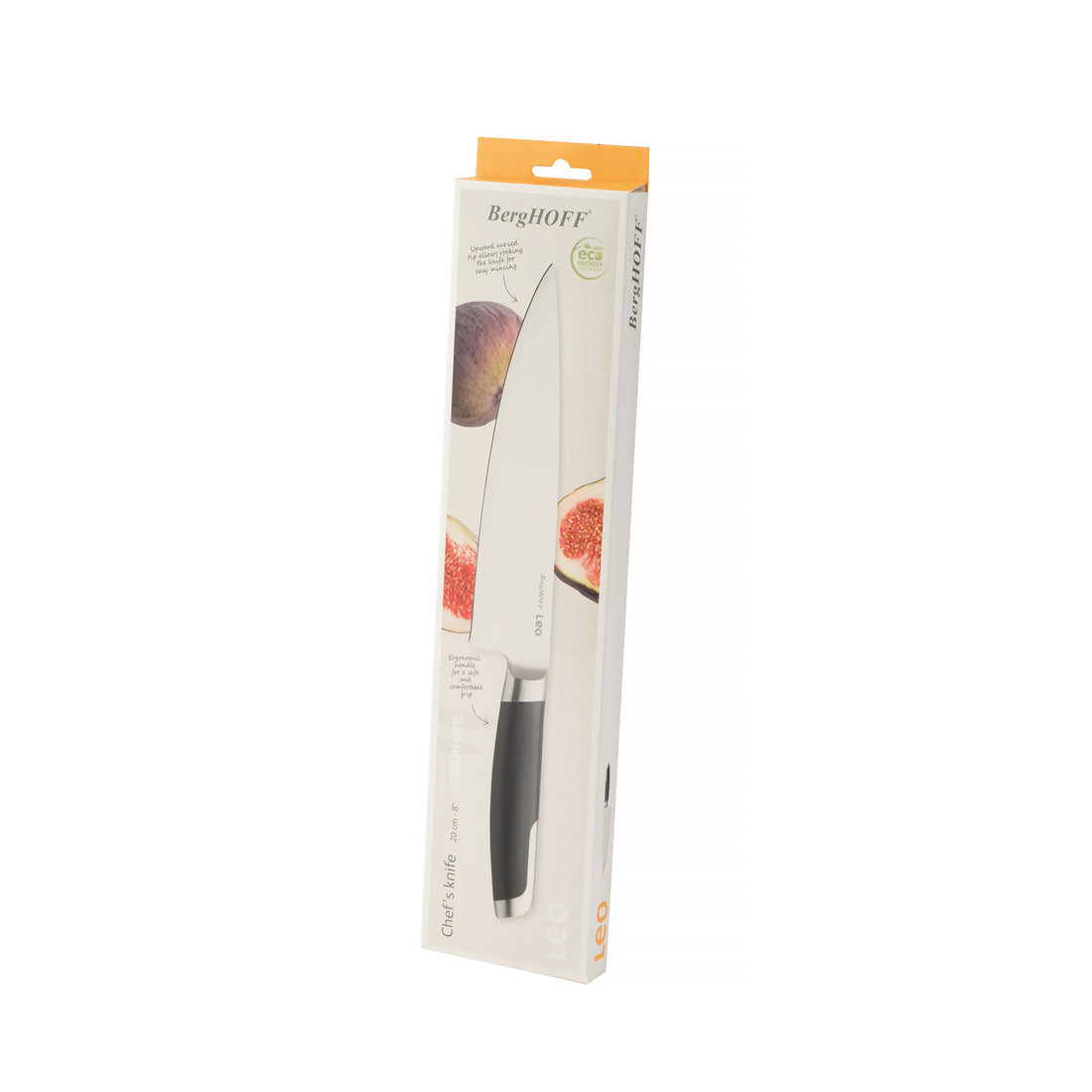 BergHOFF Chef's Knife 20cm - Graphite Series with Curved Tip and Wide Blade for Mincing and Light Cleaving