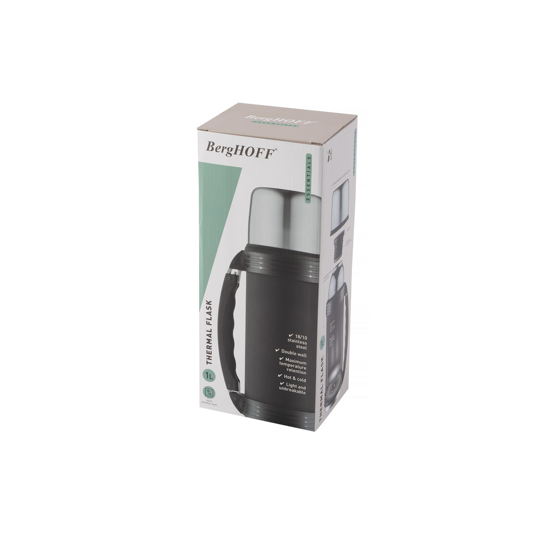 BergHOFF 1L Thermal Flask – Stainless Steel with Vacuum Insulation &amp; Twist-and-Pour Stopper